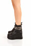 Wedge Heel Women's Boots High Sole Black Leather Heeled Boots 9cm - 3