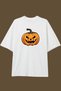 Pumpkin Printed Oversized White T-Shirt