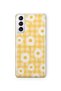 Samsung Galaxy S22 Compatible Yellow Checkered Daisy Pattern Transparent Phone Case