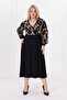 Women's Khaki Green Leopard Pattern Blocky Double-Breasted Neckline Balloon Sleeve Plus Size Stretchy Maxi Dress - 2