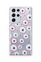 Samsung Galaxy S21 Ultra Compatible Pink Evil Eye Bead Patterned Transparent Phone Case