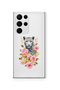 Samsung Galaxy S22 Ultra Compatible Leopard and Pink Rose Pattern Transparent Phone Case