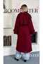 Women's Burgundy Belted Oversized Cashmere Coat / Trench Coat - 3