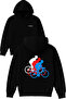 3D Cyclist Design Printed Oversized Black Hooded Sweatshirt