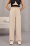 Women's High Waist Stretch Fabric Wide-Leg Pipe-Detail Relaxed Fit Trousers