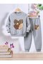 Girls' Bottom and Top Leopard Printed with 3 Hearts Tracksuit Set