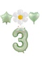 Istoch Water Green Color Number Star Heart and Daisy Foil Balloon Set Age 3