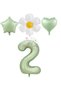 İstoç Water Green Color Number Star Heart and Daisy Foil Balloon Set Age 2