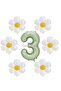Istoch Water Green Color Number and 6 Daisy Foil Balloons Party Set Age 3