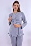 Effortt Gray Maternity Pajamas Set with Dressing Gown - 6