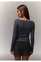 Smoked Long Sleeve Fit Crop Blouse with Cutout Neckline and Low-Cut Detail - 4