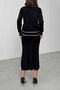 Women's Heart Button and Embossing Detail Skirt Cardigan Bottom Top Two-Piece Elegant Knitwear Set - Black - 5