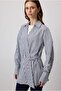 Side Tie Striped Shirt Navy Blue