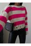 Pink Striped Knit Sweater with Ripped Detail