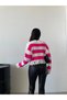 Pink Striped Knit Sweater with Ripped Detail - 4
