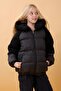 Girl's Hooded & Sleeve Plush Puffer Coat – Black - 6