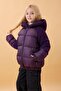 Girl's Hooded & Sleeve Plush Puffer Coat – Purple - 6