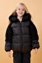Girl's Hooded & Sleeve Plush Puffer Coat – Black