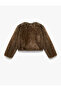 Suni Faux Fur Coat Crop Long Sleeve Crew Neck - 6