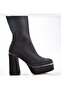25K108 Women's Platform High Heeled Premium Evening Dress Boots with Stones