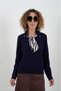 Navy blue polo collar scarf long sleeve sweater - 5