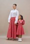 Red Floral Balloon Skirt and Girl's Vintage Collar Dress Mother-Daughter Combination (Sold as a Single Item) - 7