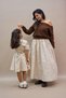 Cream-Brown Balloon Skirt and Girl's Vintage Collar Flared Dress Mother-Daughter Combination (Sold as Single) - 4