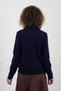 Navy blue polo collar scarf long sleeve sweater - 6