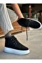 Lace-Up Fur-Lined Men's Sneaker Boots Black Suede (White Sole) - 8