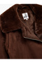 Faux Fur Collar Zippered Pocket Suede Look Biker Jacket - 6