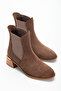 Women's Round Toe Double Elastic Daily Boots Ezra Brown Suede - 5