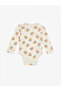 Lcw Baby Ecru Crew Neck Printed Baby Boy Snap Bodysuit