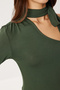 Asymmetrical Knitted Blouse with Scarf Lub0310 Khaki - 4