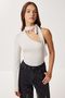 Asymmetrical Knitted Blouse with Scarf Lub0310 Stone Gray - 3
