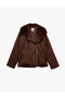 Faux Fur Collar Zippered Pocket Suede Look Biker Jacket - 4