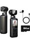 4K Body Camera with External Microphone, 270° Rotating Mini Pocket Camera, 64GB Included