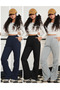 3-Piece Winter Black Gray Navy Wide-Leg Winter Sweatpants Set Plus Size Comfortable Fabric