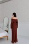 Coffee Madonna Collar Lined Long Lace Dress - 6