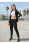Women's Black Hooded 2-Piece Top and Bottom Tracksuit Set