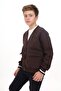 Brown Boy's V-Neck Snap Closure Pocket Low Shoulder Embroidery Printed Knitted Cardigan - 2