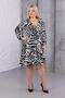 Women's Black and White Zebra Pattern Double Breasted Collar Flexible Waist Large Size Dress