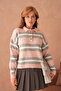 Women's Polo Neck Striped Oversize Knitwear Sweater - 4