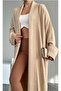 Women's Beige Shawl Collar Long Knit Cardigan |   Oversized & Comfortable Model - 4