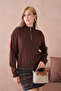 Women's Half Turtleneck Zipper Detail Oversized Knitwear Sweater - 2