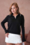 Women's Polo Collar Cable Knit Sweater - 5