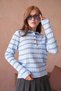Women's Polo Neck Stripe Detail Hair Knitwear Sweater - 2