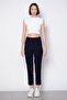 Women's Pencil Fabric Trousers - Navy Blue - 3
