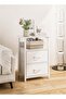 Nightstand with 2 Fabric Drawers, Simple Bedside Table, Space-Saving End Coffee Table, Side Table with Storage for Bedroom, Living Room, White