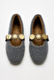 Women's Gray Coin Buckle Ballerinas Byndvt05 - 5