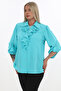 Plus Size Epaulet Sleeves Stone Button Ruffle Collar Brooch Detailed Stylish Women's Blouse - 2